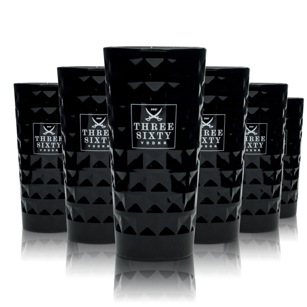 6 bicchieri da cocktail Three Sixty Vodka 0,3 l Longdrink Black Edition con rilievo