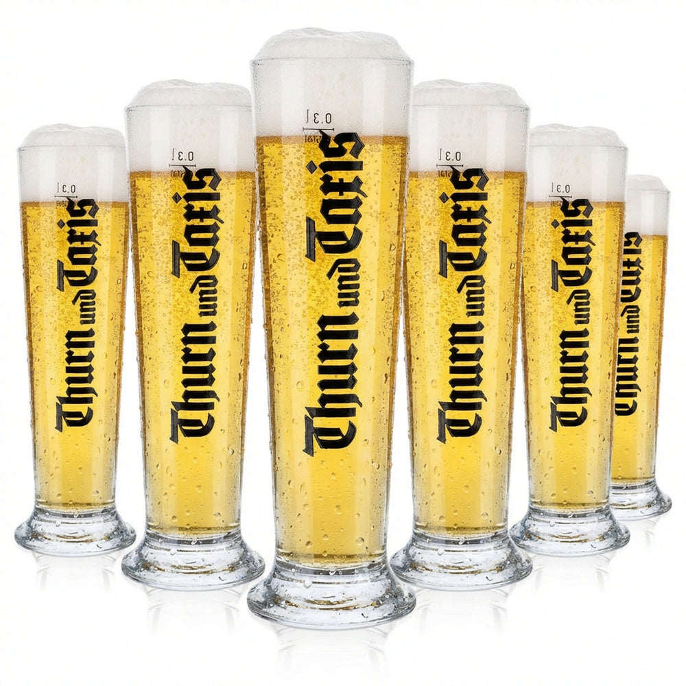 6 bicchieri da birra Thurn & Taxis 0,3 l con scritta Tuple verticale