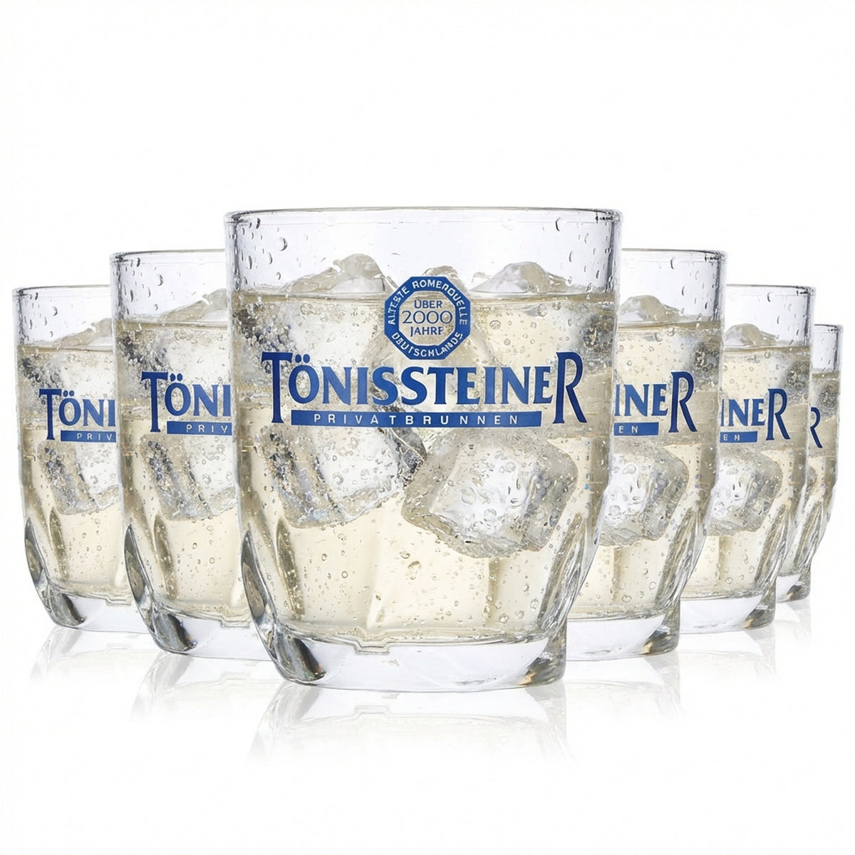 6 bicchieri da acqua Tönissteiner 0,1 l Bicchieri da acqua Tumbler Logo blu