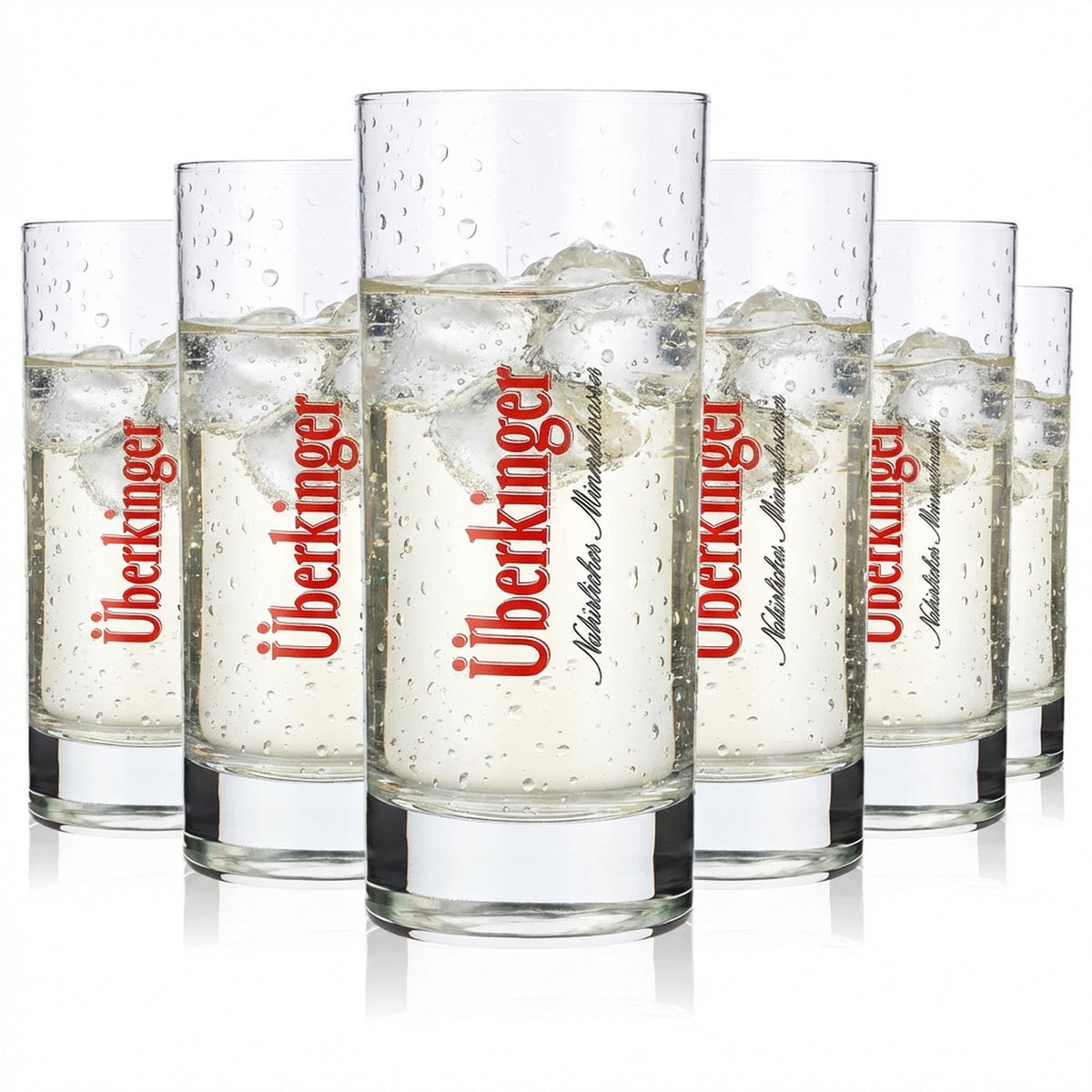 6 bicchieri da acqua Überkinger 0,2 l Bicchieri Bicchieri da acqua Stange Logo rosso Rastal