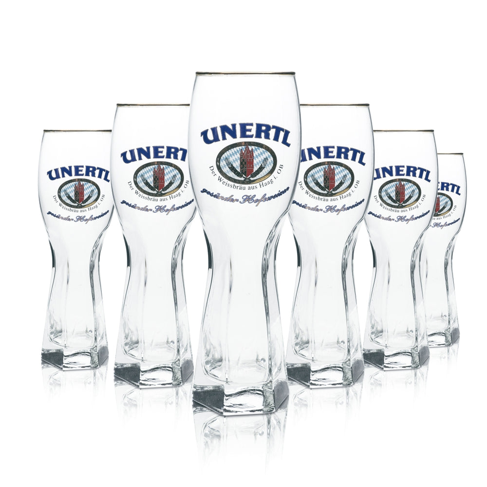 6 bicchieri da birra Unertl 0,5 l per birra di frumento con lievito, forma contornata, Baviera, birrificio, bar gastronomico