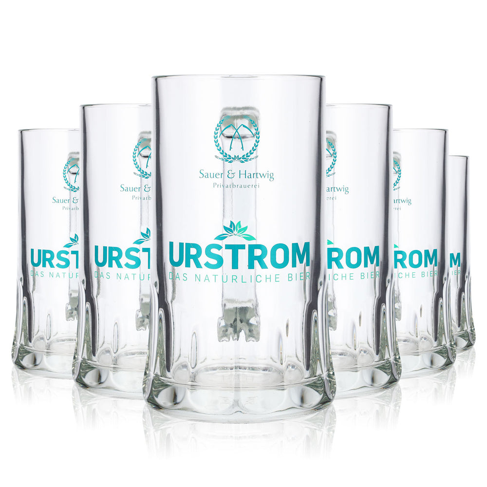 6 bicchieri da birra Urstrom da 0,5 l con logo turchese "Rastal Sauer Hartwig"