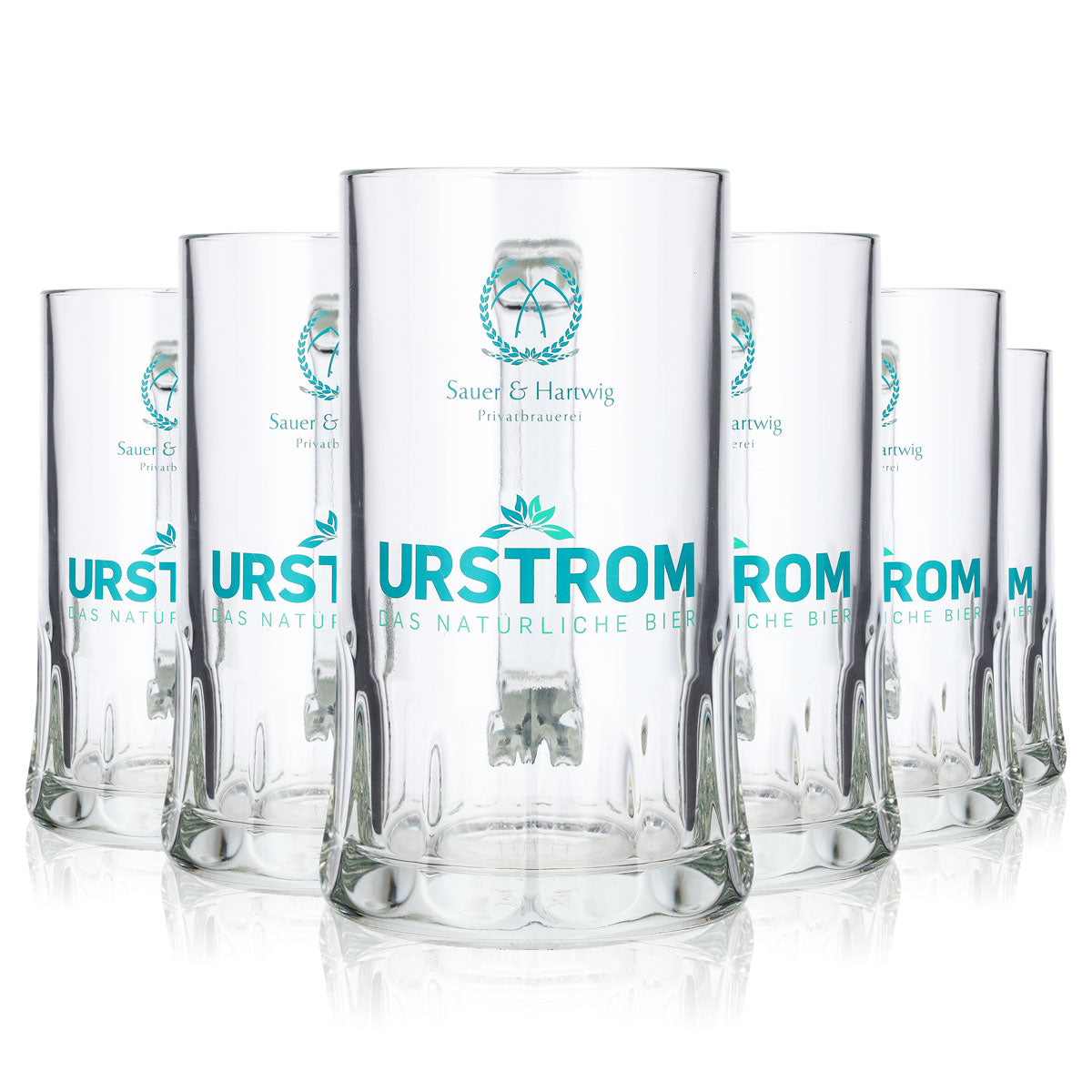 6 bicchieri da birra Urstrom da 0,5 l con logo turchese "Rastal Sauer Hartwig"