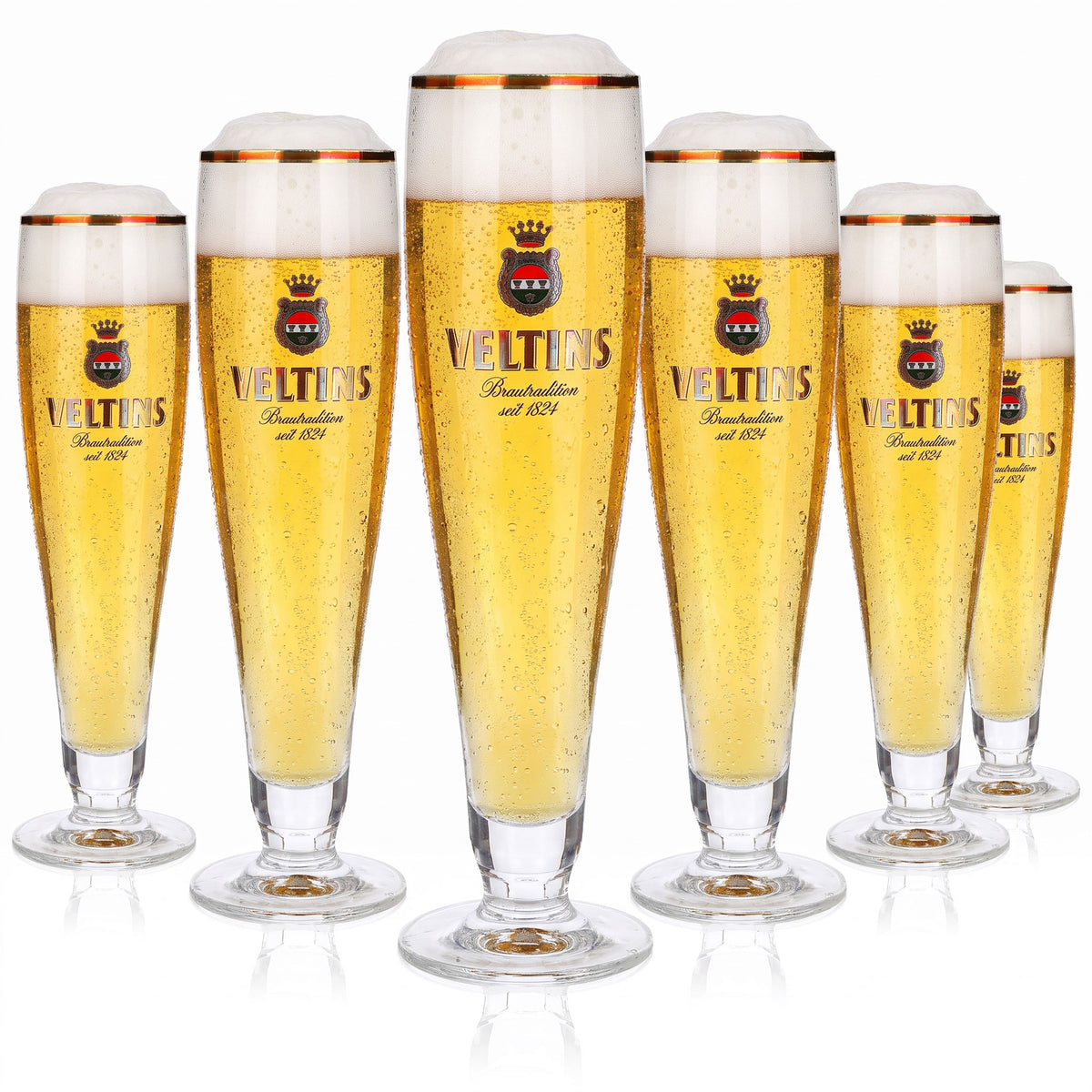 6 bicchieri da birra Veltins da 0,4 l, modello "Pokal" con bordo dorato, dal 1824 (set da 6)