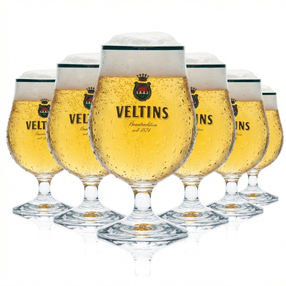 6 bicchieri da birra Veltins 0,3 l, forma tulipano, bordo dorato, Eich Gastro Pils