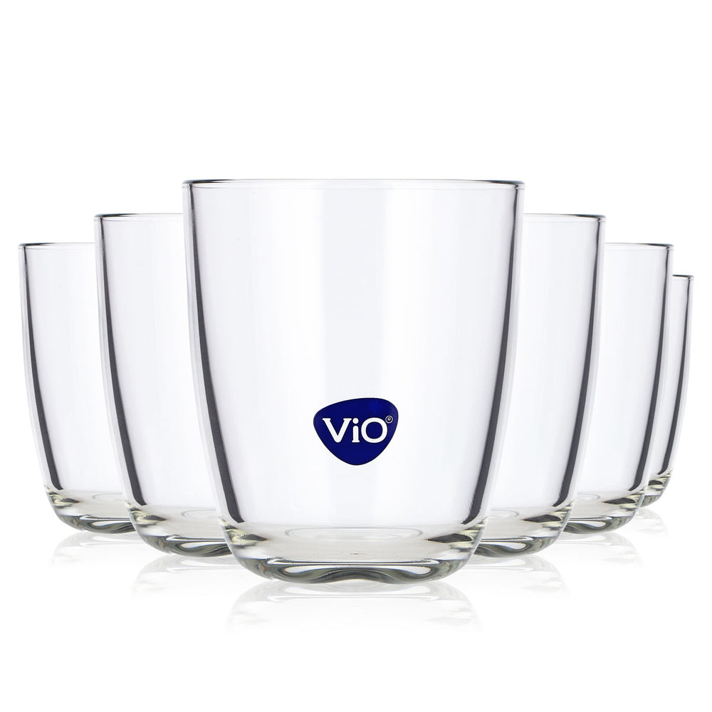 6 bicchieri da acqua Vio in vetro da 0,55 l, con logo blu, bicchieri da whisky Old Fashioned