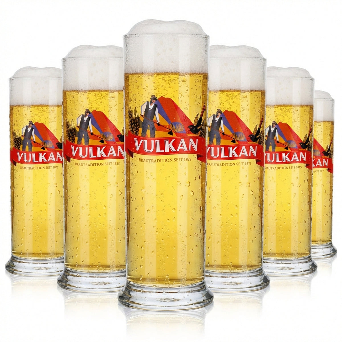 6 bicchieri da birra Vulkanbräu da 0,3 l Bicchieri da birra Bicchiere da birra Banner rosso