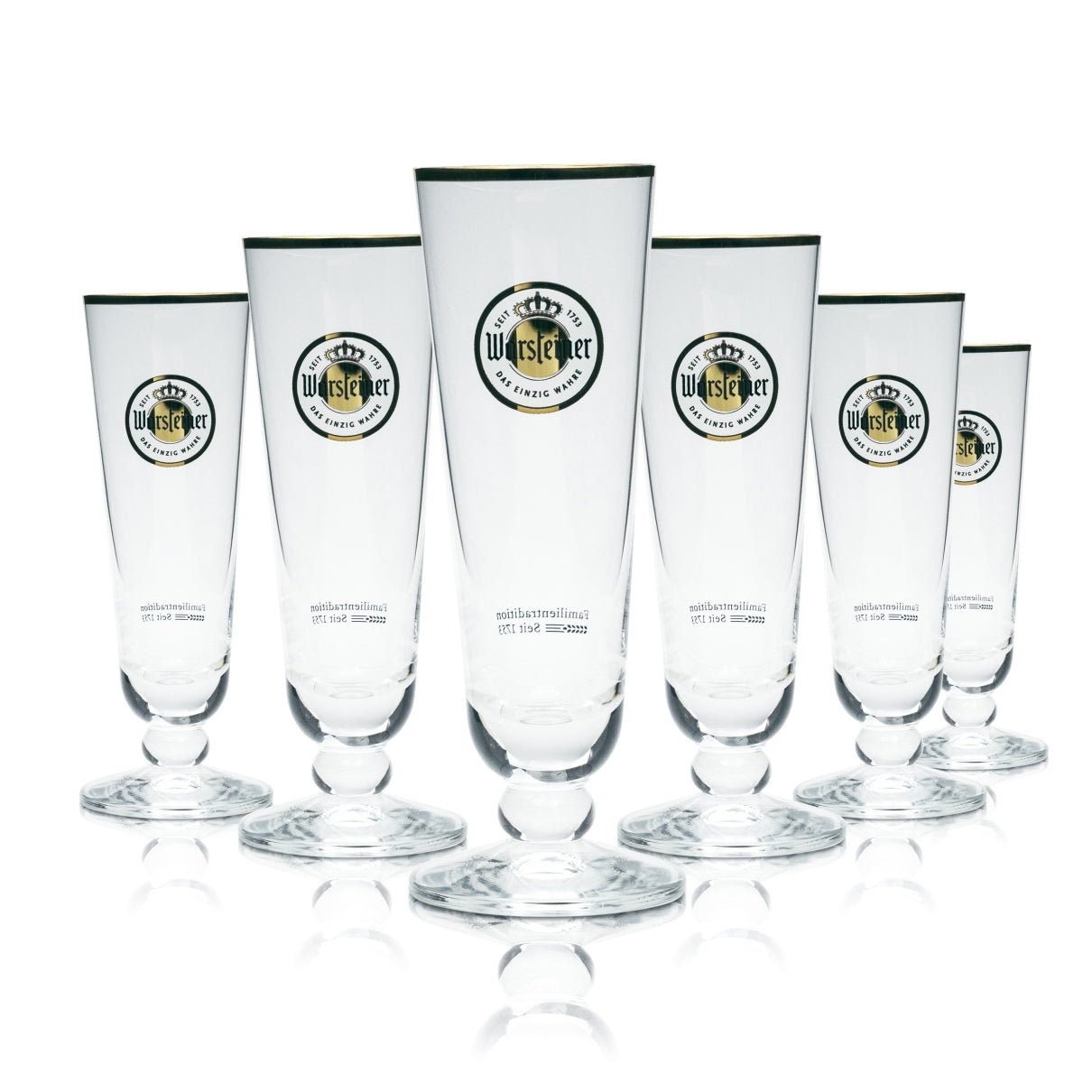 6 bicchieri da birra Warsteiner 0,1 l a tulipano con bordo dorato, forma a flauto, con stelo, birrificio