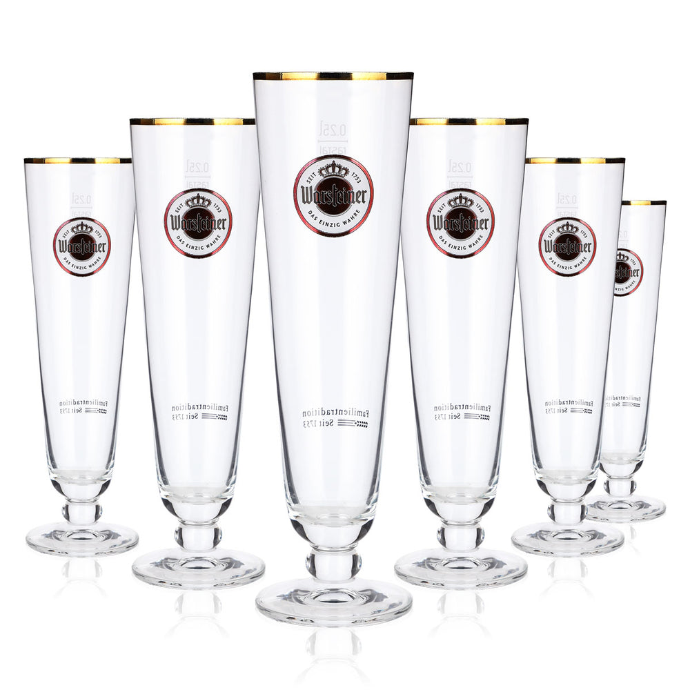 6 bicchieri da birra Warsteiner 0,25 l Tulipano esclusivi bicchieri a calice Birrificio bordo dorato Beer