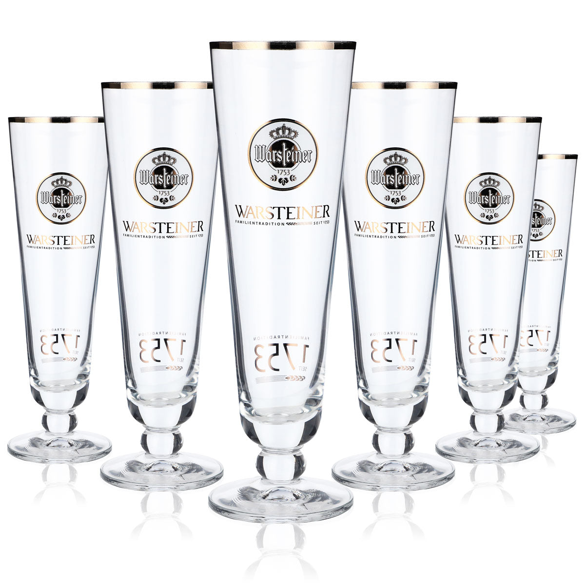 6 bicchieri da birra Warsteiner 0,28 l a calice/a tulipano con logo 1753 e bordo platinato
