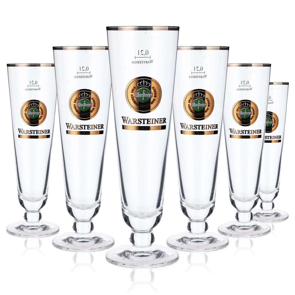 6 bicchieri da birra Warsteiner 0,2 l con logo verde "Herb" e bordo argentato – Vista 5
