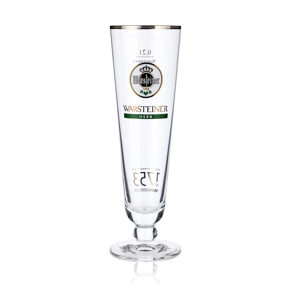 6 bicchieri da birra Warsteiner 0,2 l a calice con logo bianco "Herb" e bordo argentato – Vista 2