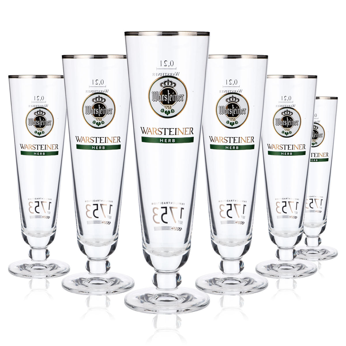 6 bicchieri da birra Warsteiner 0,2 l a calice con logo bianco "Herb" e bordo argentato – Vista 5
