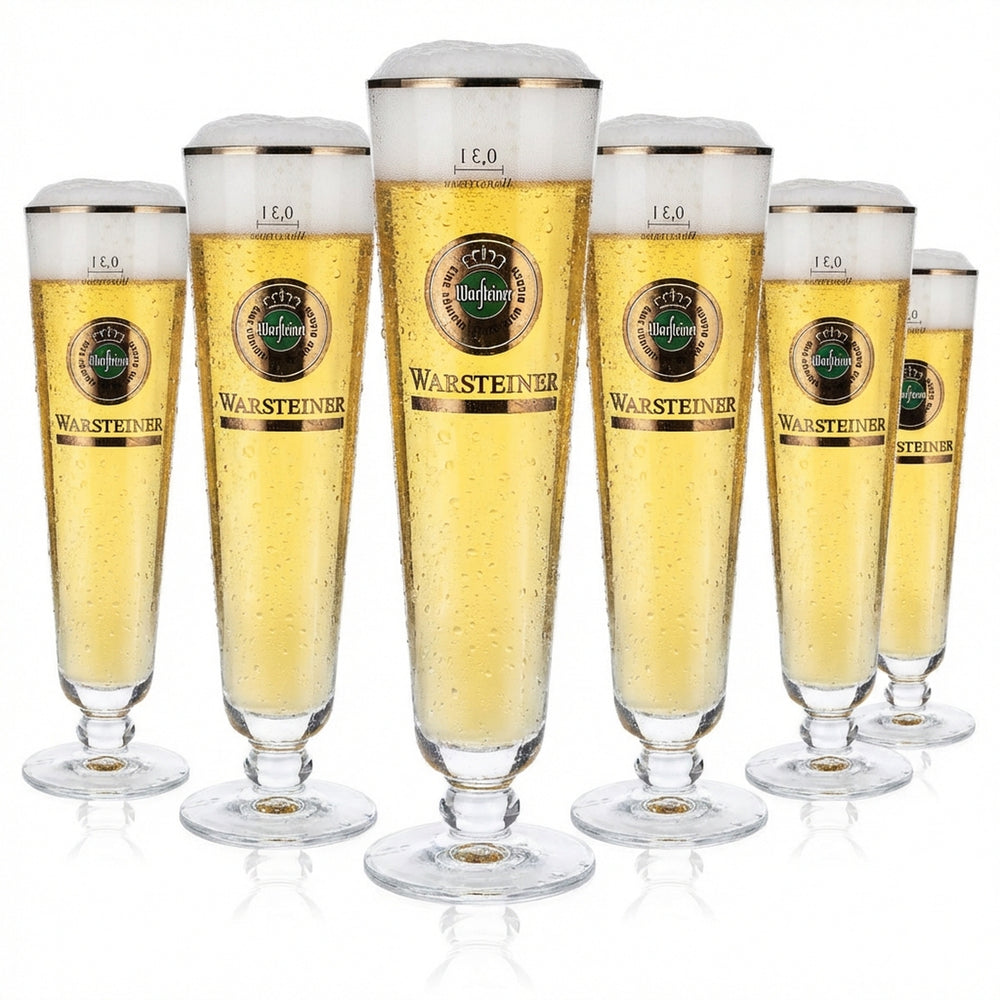 6 bicchieri da birra Warsteiner 0,3 l Bicchieri da birra Pokal "Herb" con bordo argentato