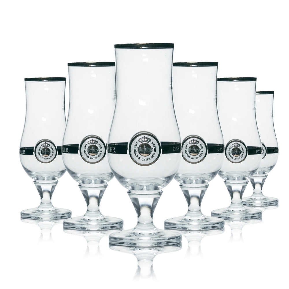 6 bicchieri Warsteiner da 0,25 l a forma di coppa con bordo dorato, birra Pils, birrificio, gastronomia