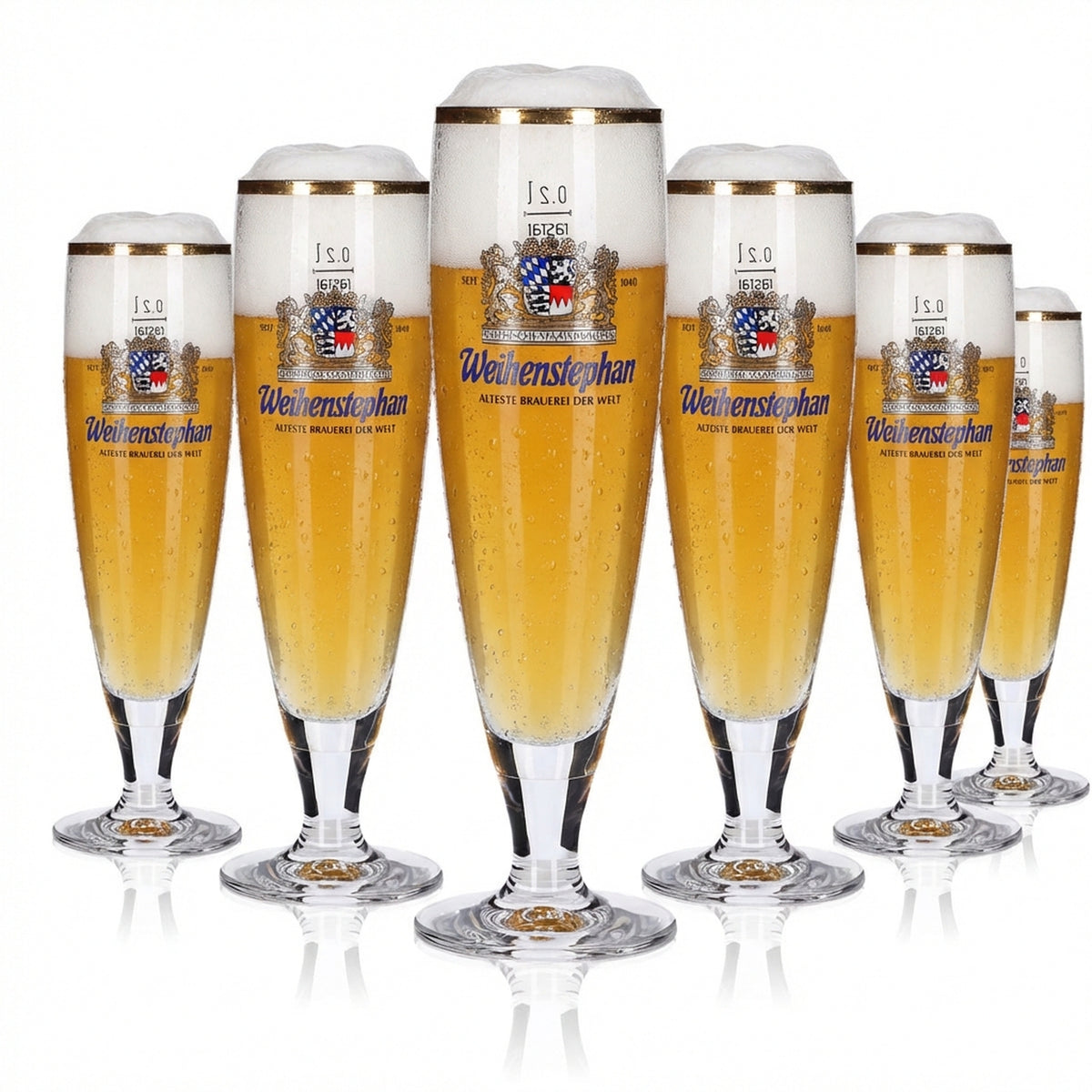 6 bicchieri Weihenstephan da 0,2 l, set di bicchieri a calice con bordo dorato, birraia, gastronomia