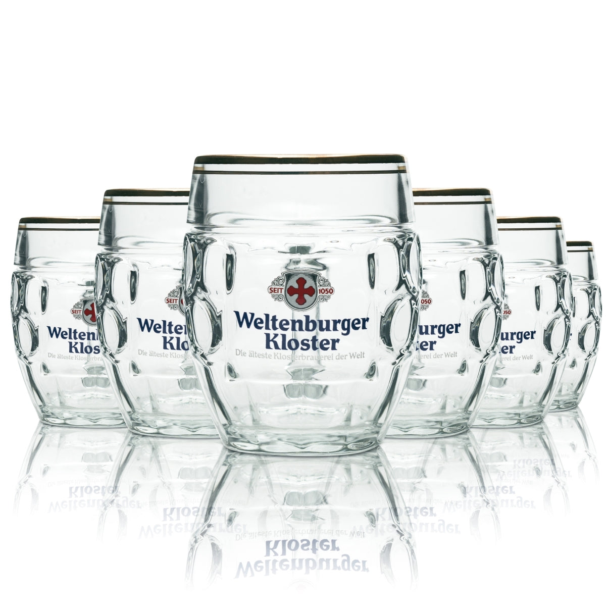 6 bicchieri da birra Weltenburger Kloster, forma rotonda, 0,5 l, bordo dorato Stölze