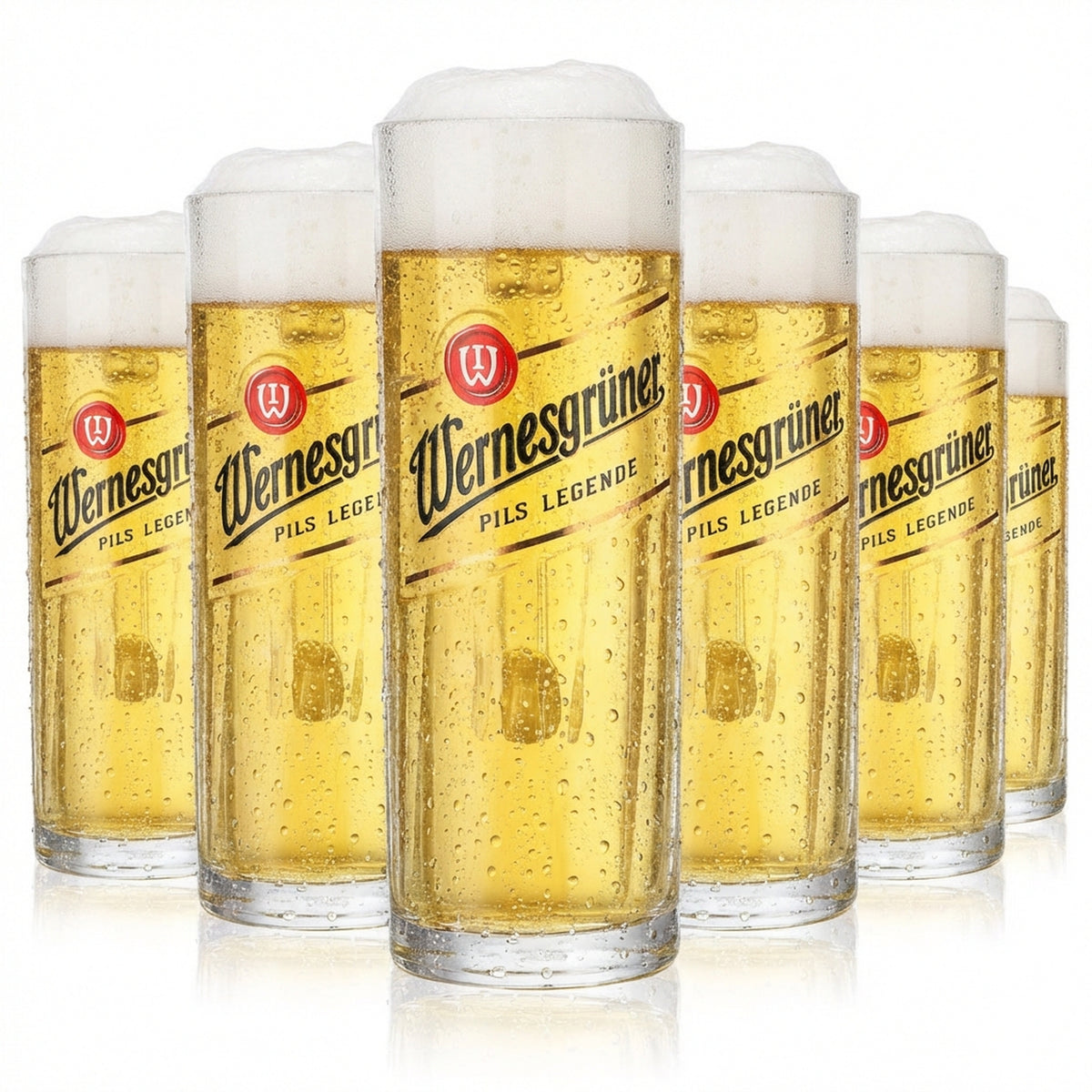 6 bicchieri da birra Wernesgrüner da 0,3 l con rilievo a strisce e nuovo logo Rastal