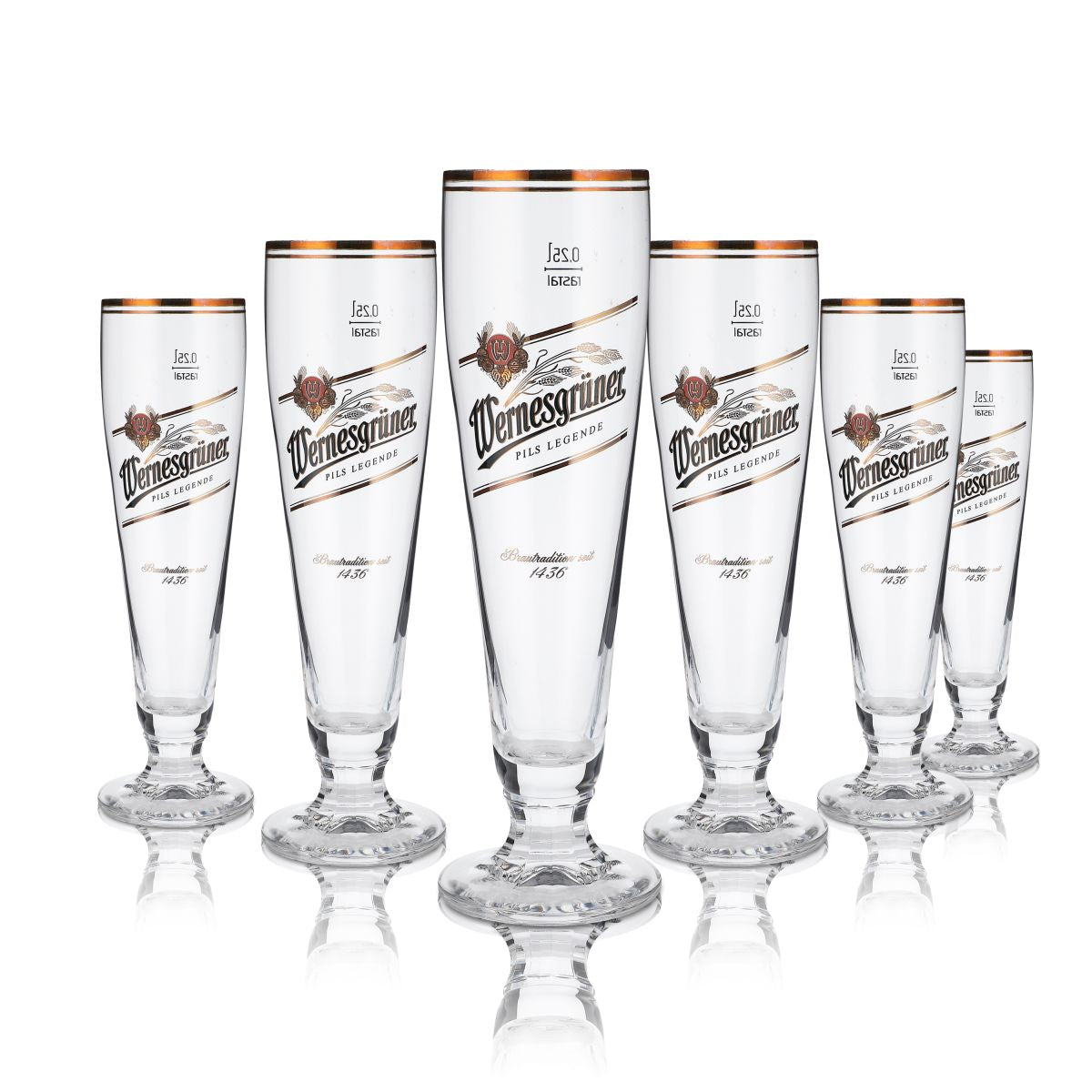 6 bicchieri Wernesgrüner da 0,25 l Bicchieri da birra Pilstulpe con bordo dorato Set di bicchieri Birrificio