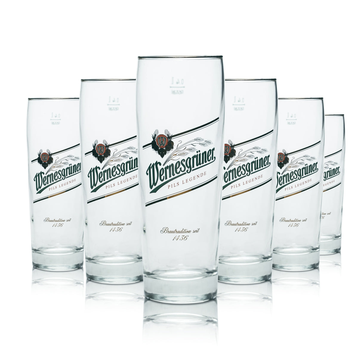 6 bicchieri Wernesgrüner da 0,4 l, bicchieri da birra Pilsener, birrificio, gastronomia, calibrati