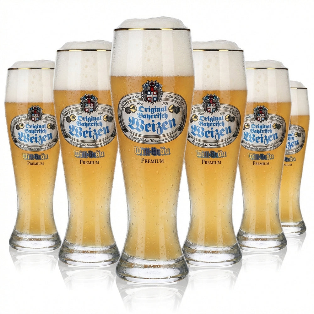 6 bicchieri Willbräu da 0,3 l Bicchieri da birra Bicchieri da birra Bicchiere da birra bianca con bordo dorato Rastal