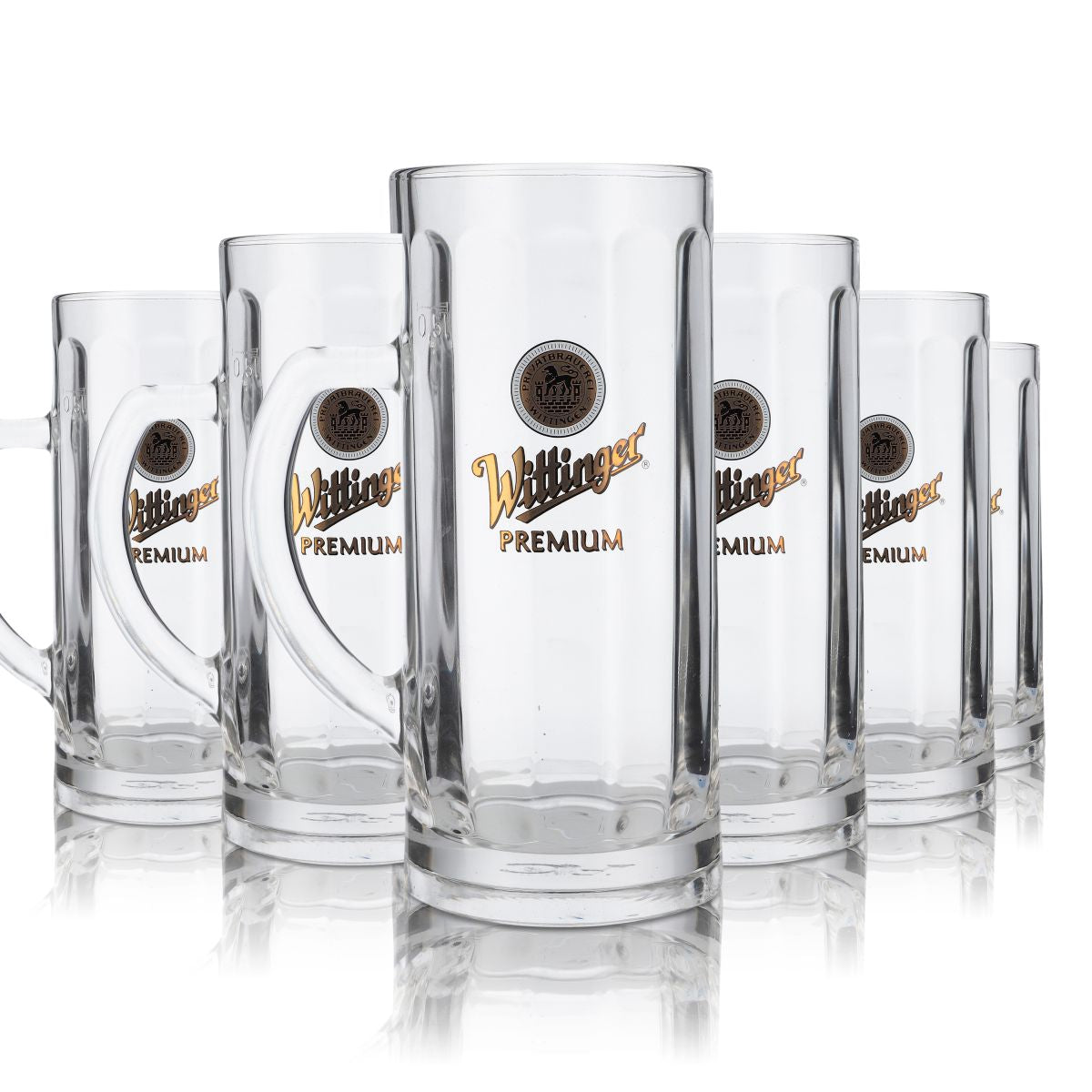 6 bicchieri da birra Wittinger da 0,5 l con logo Seidel in rilievo dorato