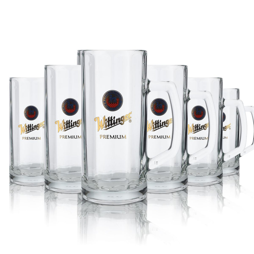 6 bicchieri da birra Wittinger da 0,5 l  Bicchieri con rilievo Logo birra blu Seidel