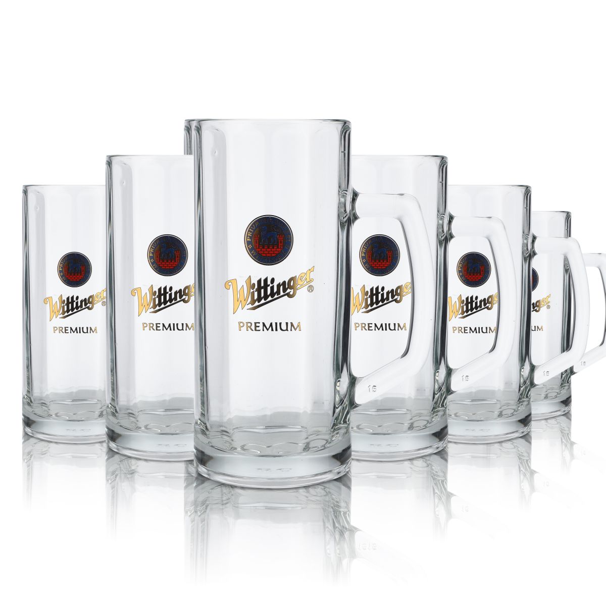 6 bicchieri da birra Wittinger da 0,5 l  Bicchieri con rilievo Logo birra blu Seidel