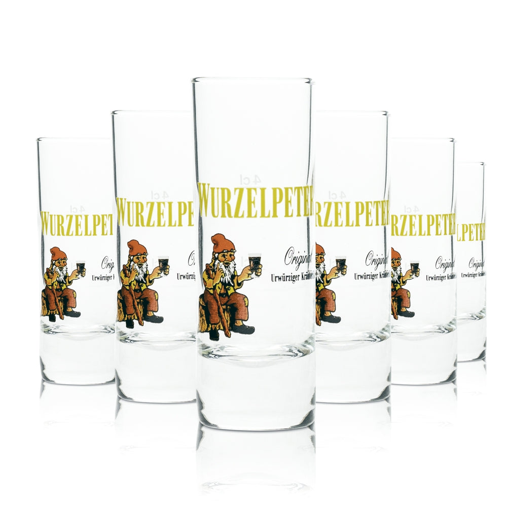 6 bicchierini da shot in vetro per liquore Wurzelpeter da 2 cl + 4 bicchierini da grappa Kurze Stamper Gastro Bar