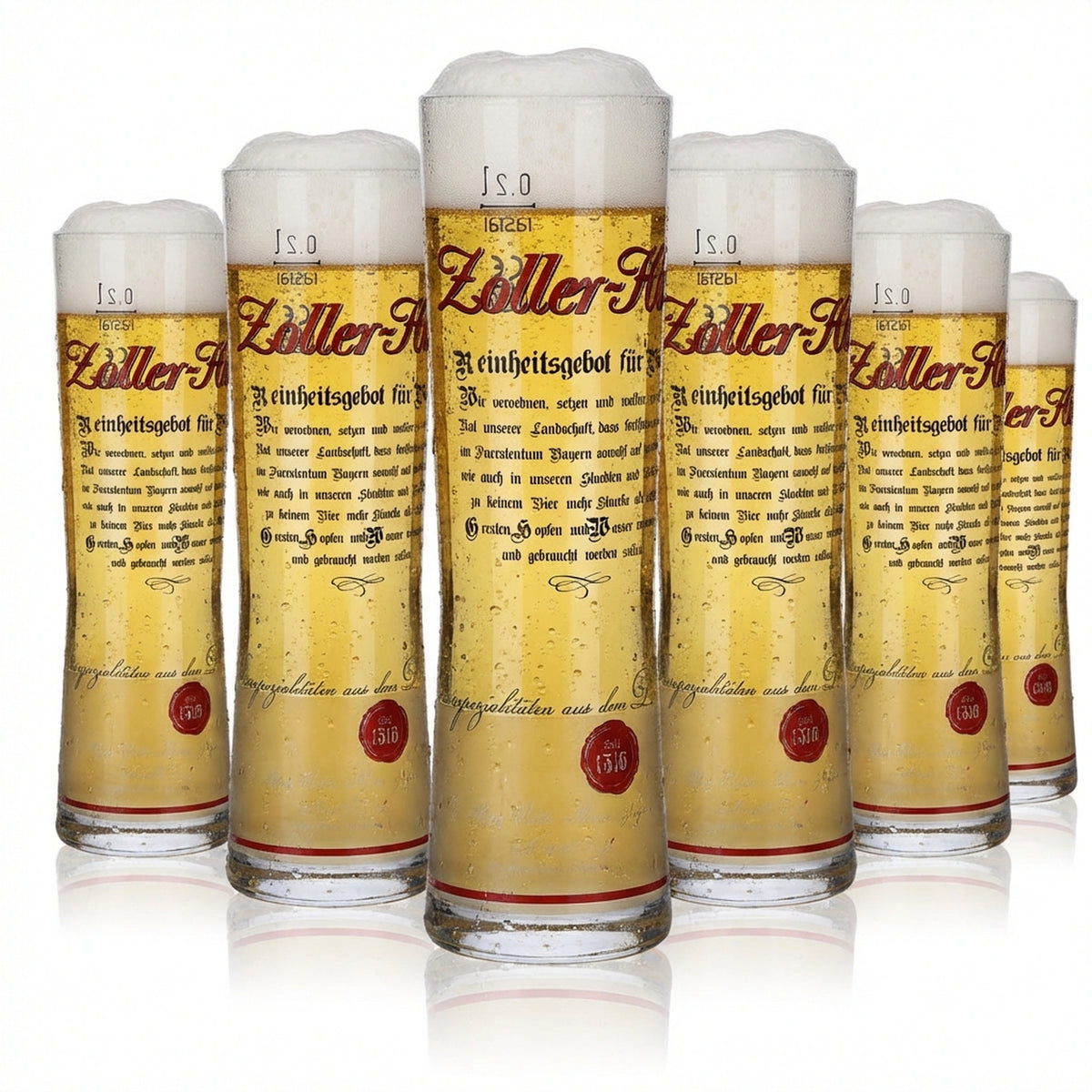 6 bicchieri da birra Zoller Hof in vetro da 0,2 l con logo Reinheitsgebot Set birrificio