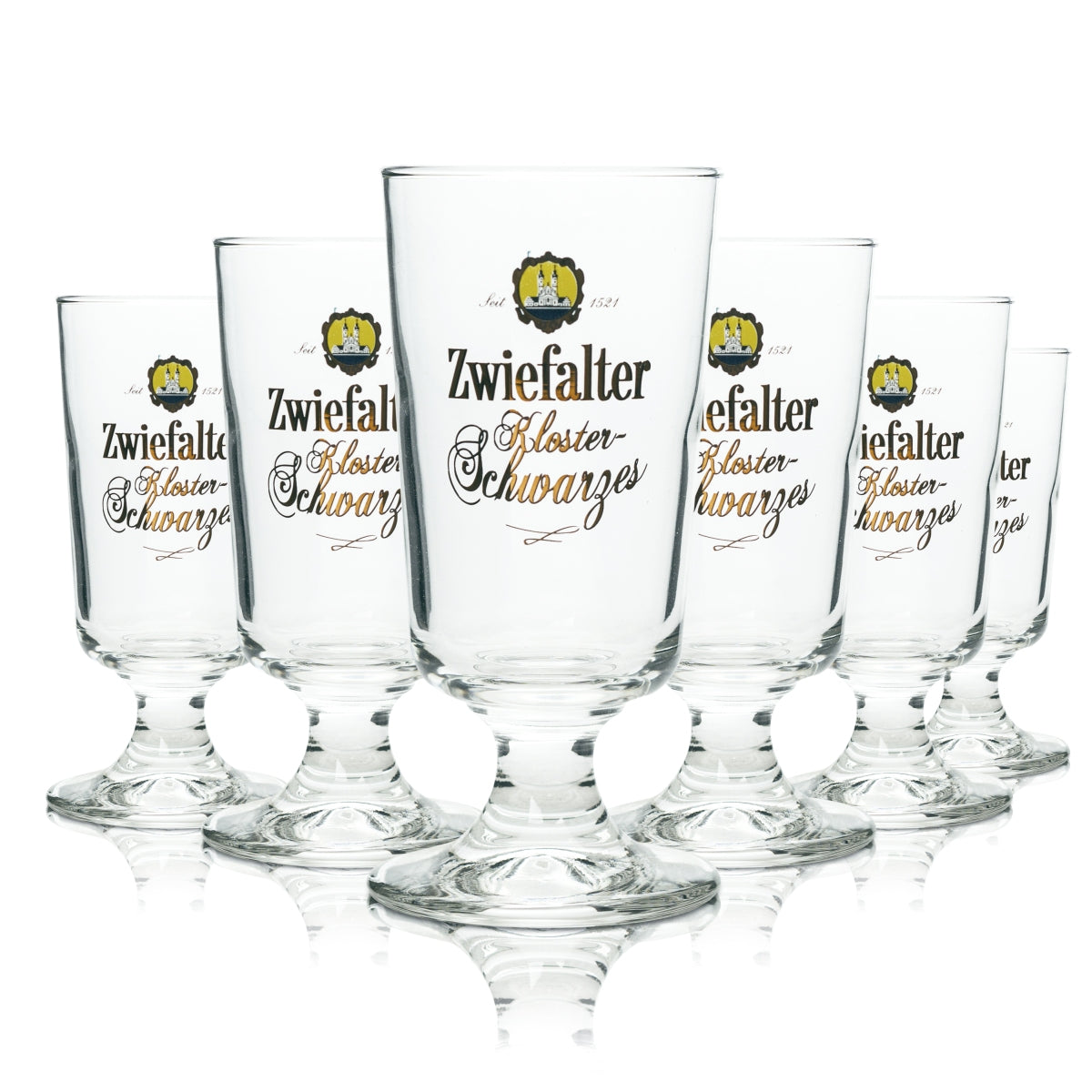 6 bicchieri da birra Zwiefalter 0,2 l, forma a tulipano, nero, con logo del monastero