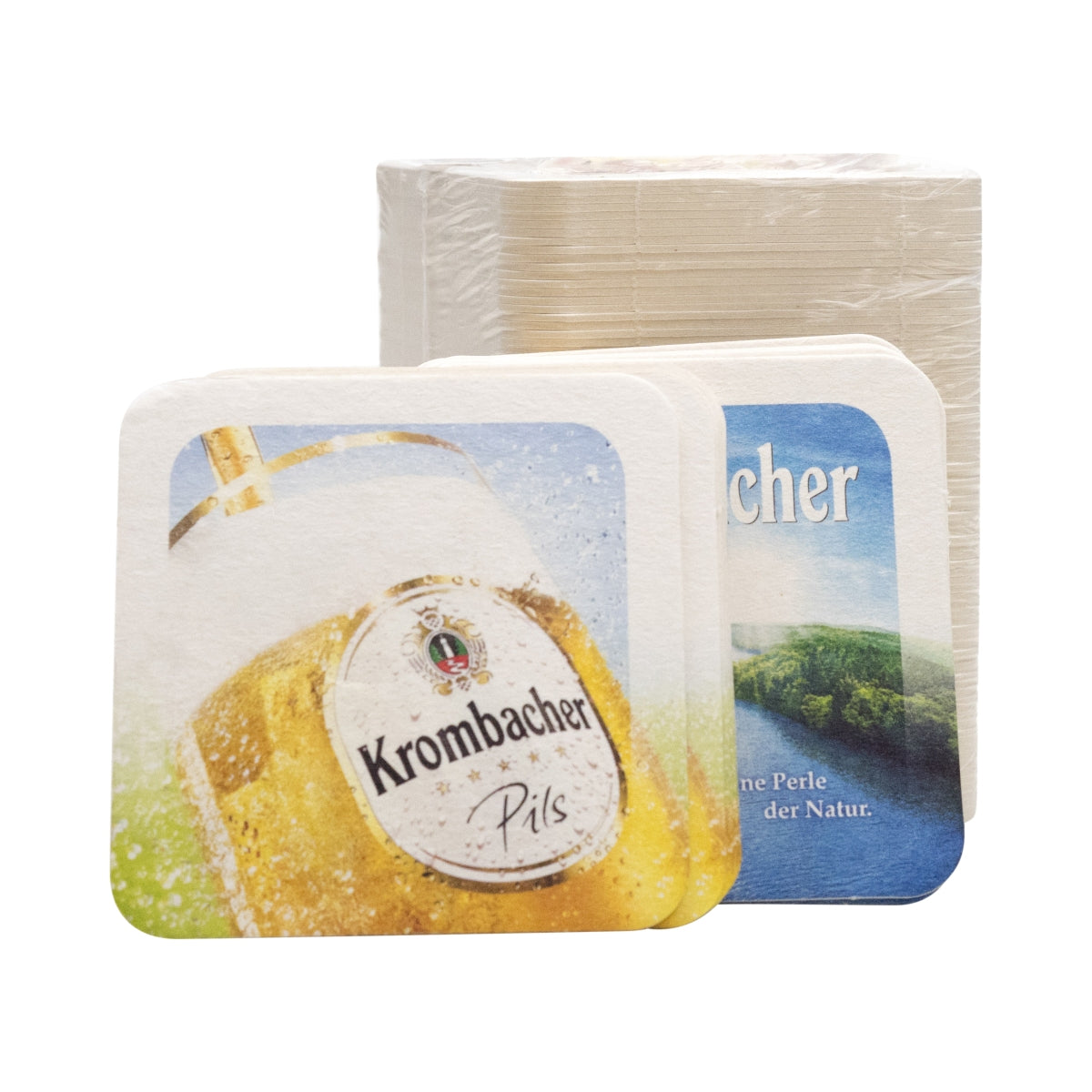 80 sottobicchieri Krombacher con logo e lago – Vista 3
