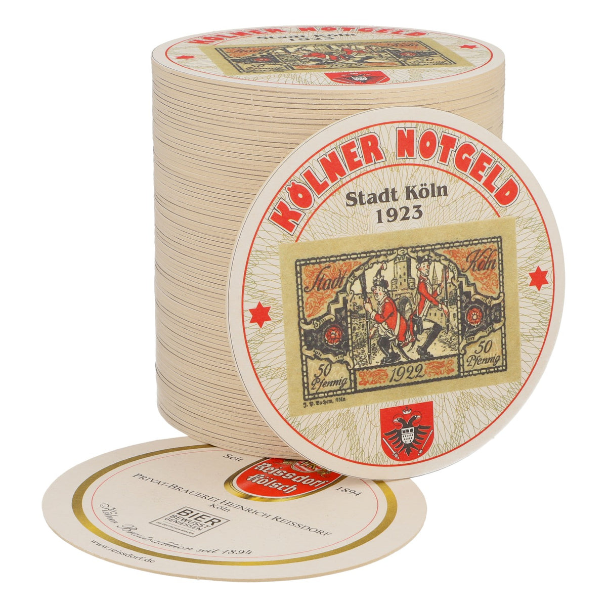 80x sottobicchieri Reissdorf Bier "Kölner Notgeld" 50 Pfennig V1