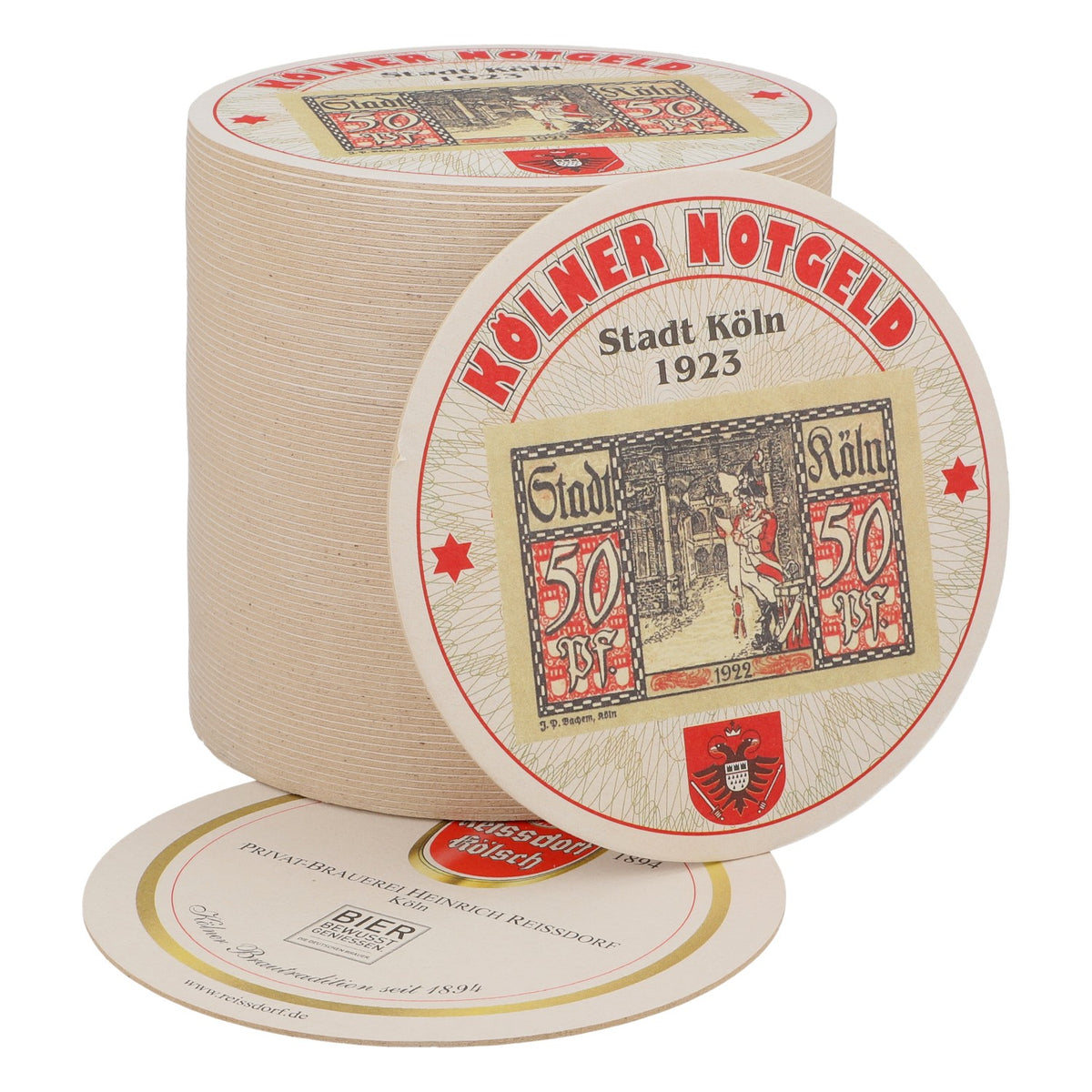 80x sottobicchieri Reissdorf Bier "Kölner Notgeld" 50 Pfennig V4
