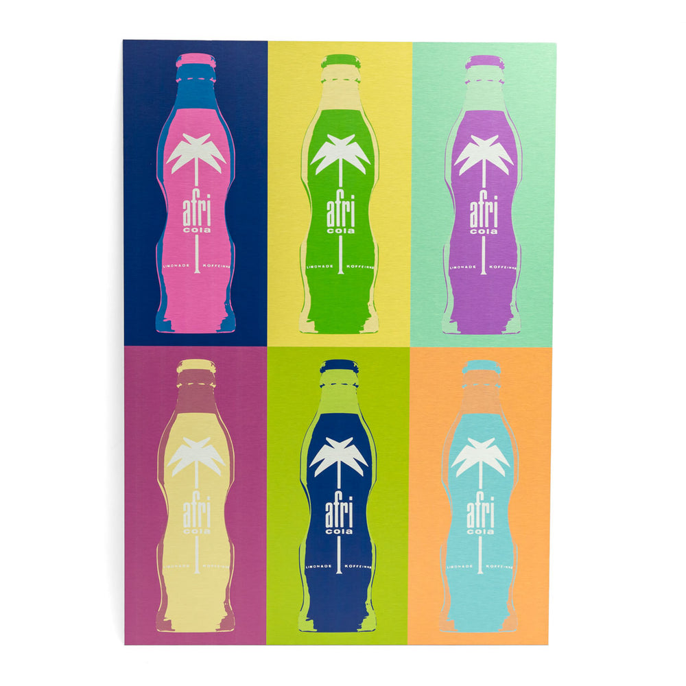 Afri Cola Softdrink Insegna in latta Decorazione da parete 60x42 cm Bottiglie colorate