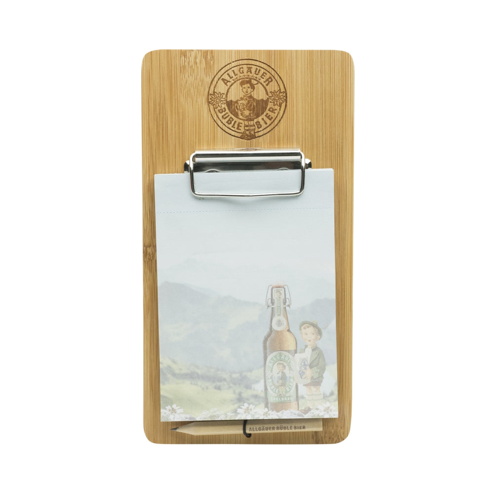 Algäuer Büble Birra Magnete Blocco note Carta Penna Acquisti Bar Cucina Aiuto Legno