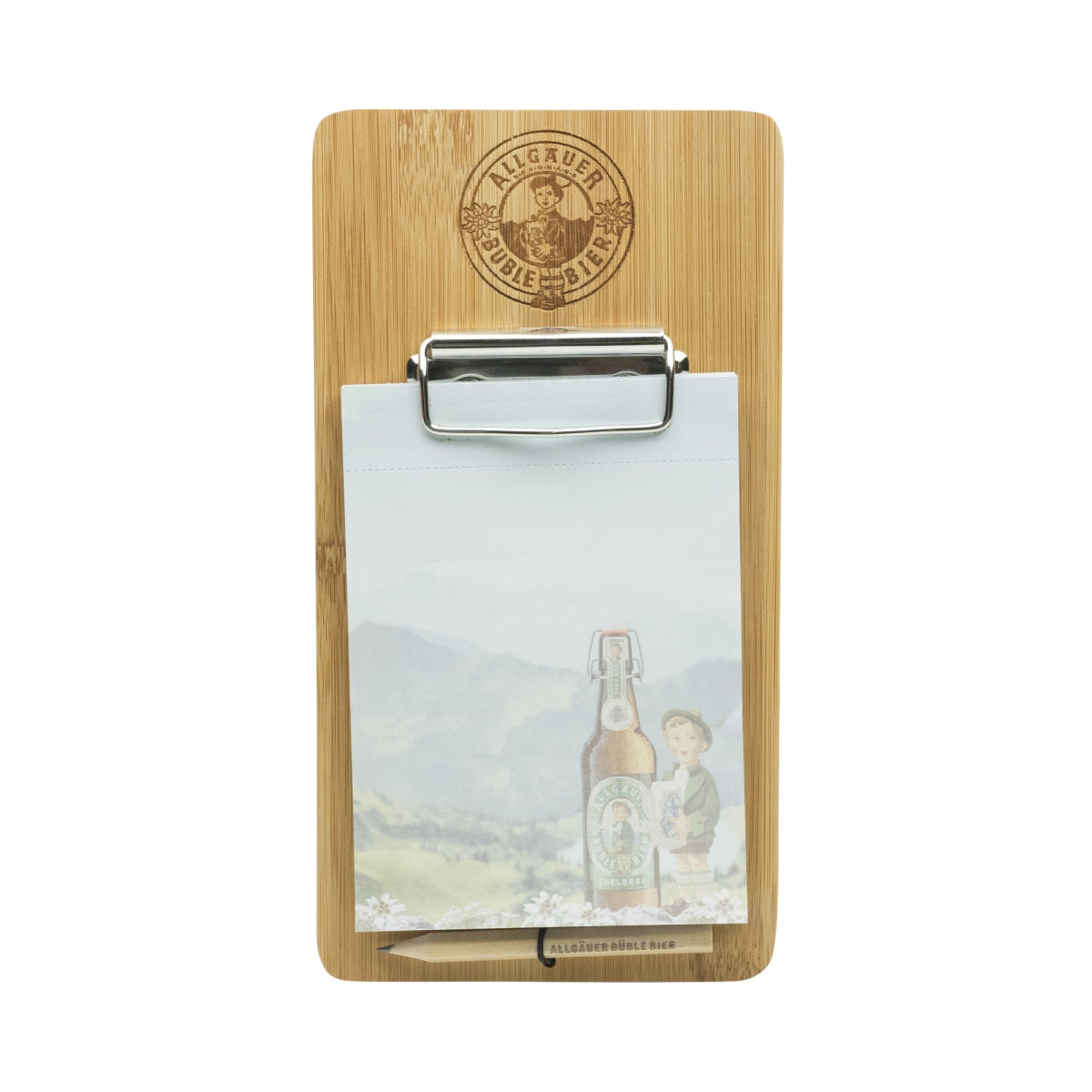Algäuer Büble Birra Magnete Blocco note Carta Penna Acquisti Bar Cucina Aiuto Legno