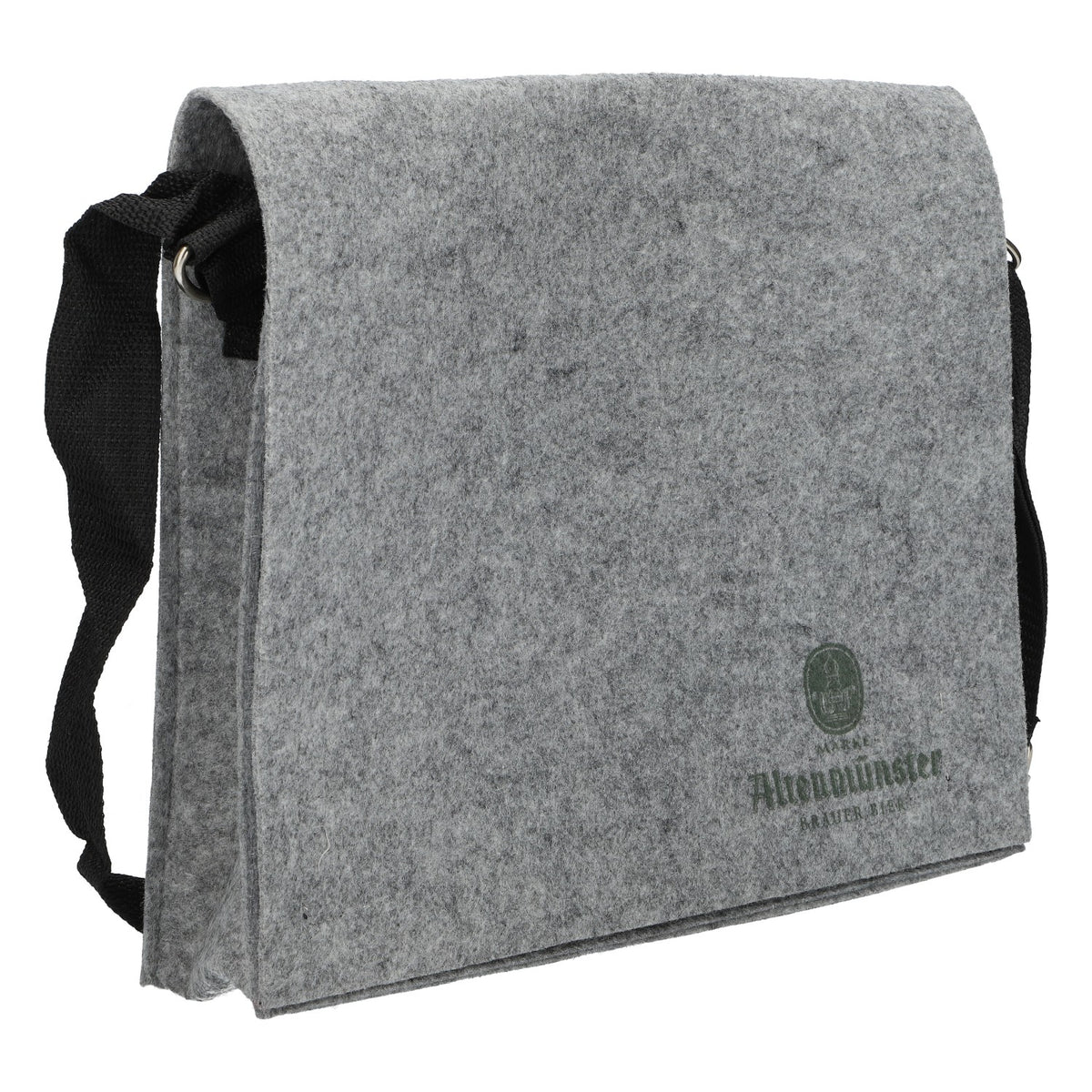 Borsa da birra Altenmünster in feltro grigio con logo verde, borsa a tracolla