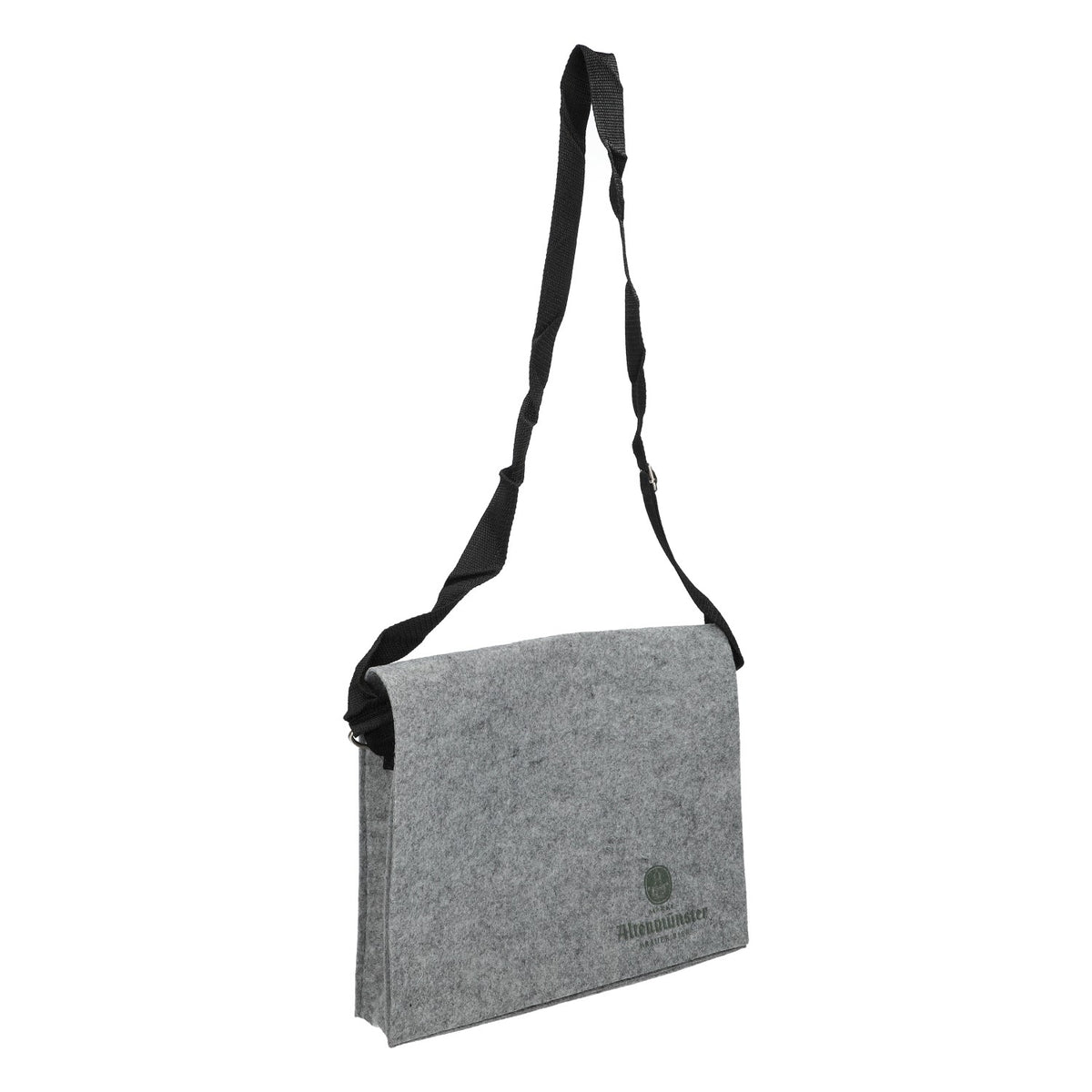 Borsa da birra Altenmünster in feltro grigio con logo verde, borsa a tracolla – Vista 5