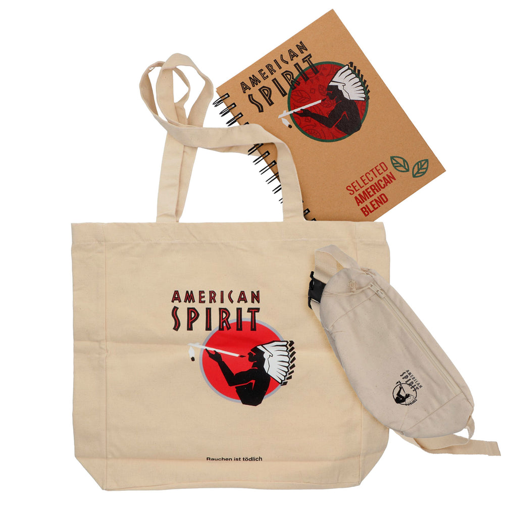 Set American Spirit Fan composto da marsupio, borsa di iuta e blocco note
