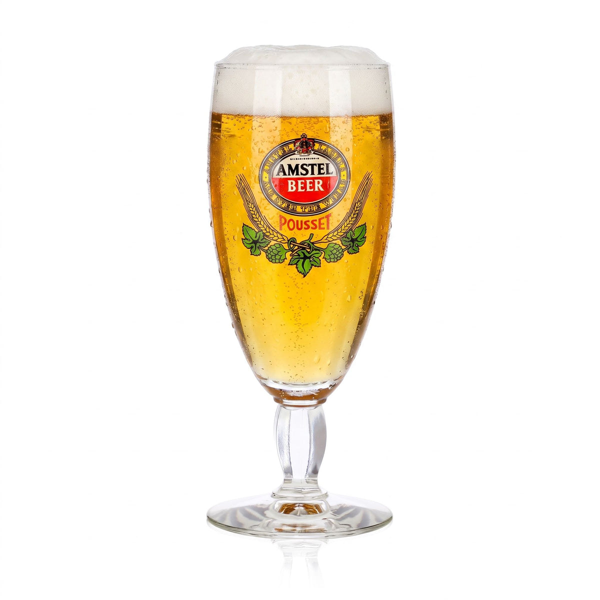 Bicchiere da birra Amstel da 0,33 l, a forma di coppa, Pousset, con stelo squadrato, Durobor