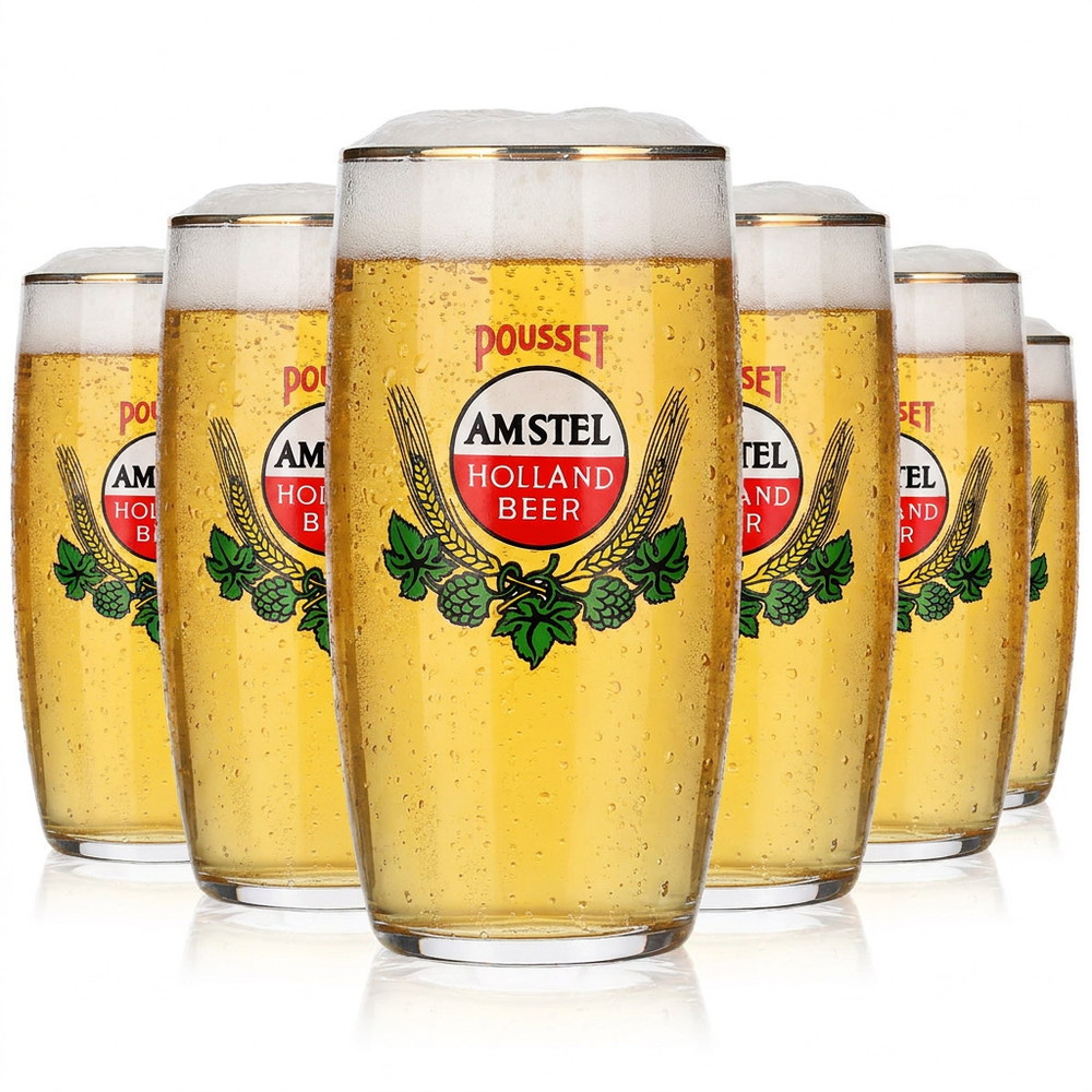 Set da 6 bicchieri da birra Amstel Holland da 0,29 l, con bordo dorato in stile vintage, pezzo raro da collezione