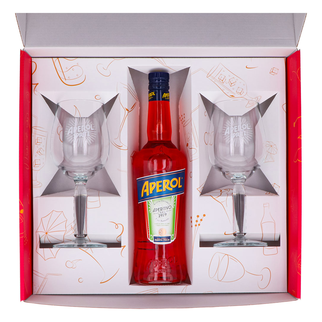 Aperol Spritz Geschenkset 0,7l Flasche 11 % Vol. + Signature Spritz Gläser–Pink – Ansicht 3