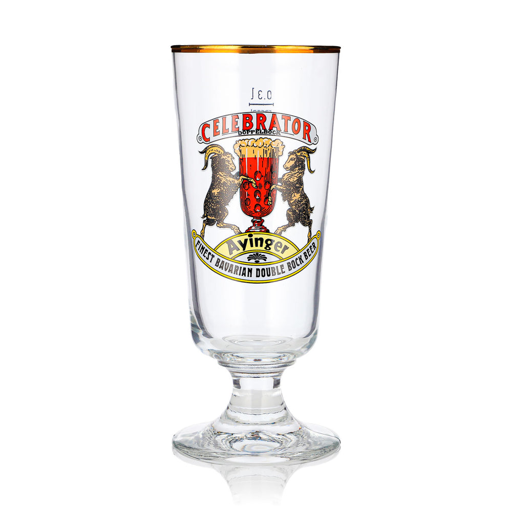 Bicchiere da birra Ayinger da 0,3 l, a calice con bordo dorato, Celebrator Rastal