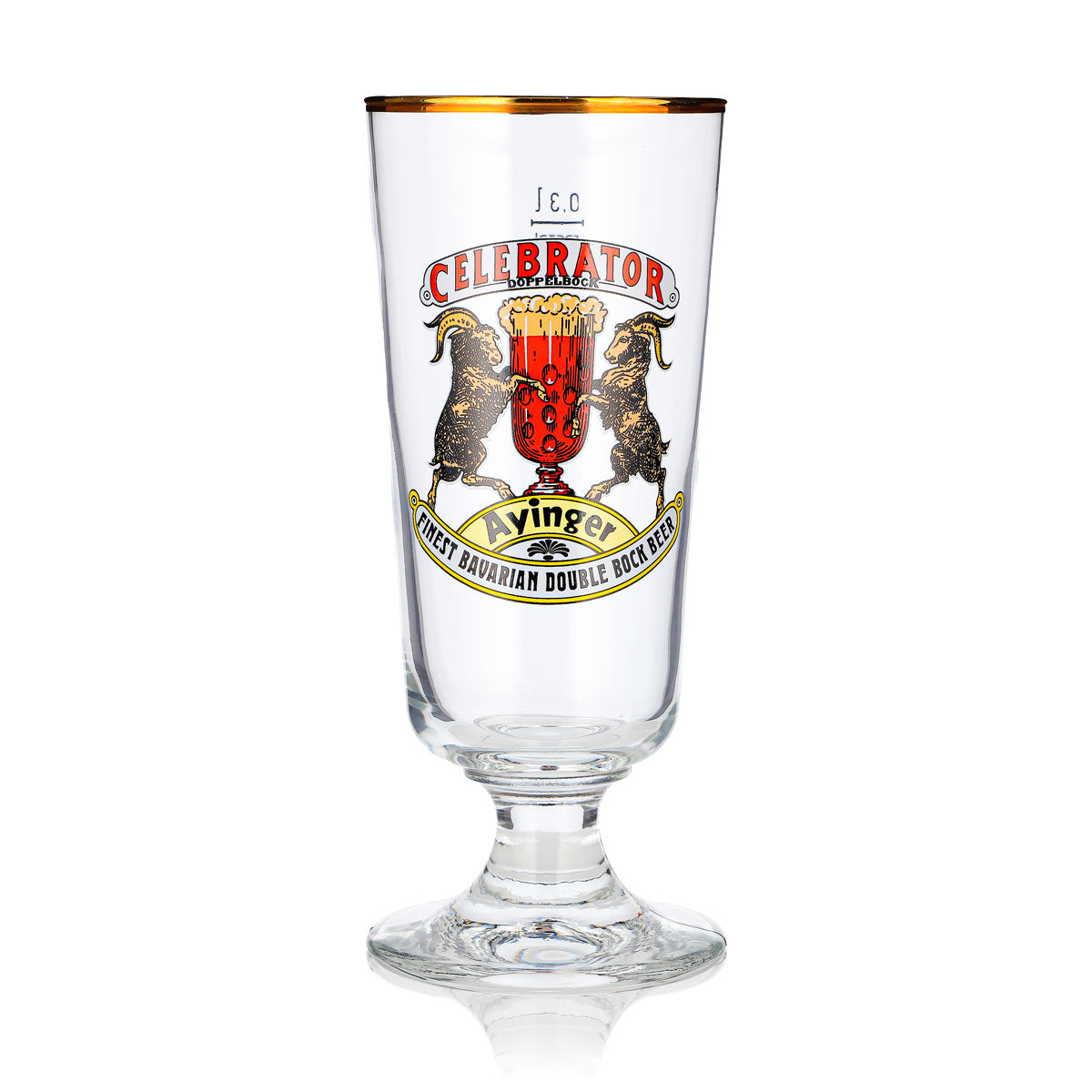 Bicchiere da birra Ayinger da 0,3 l, a calice con bordo dorato, Celebrator Rastal