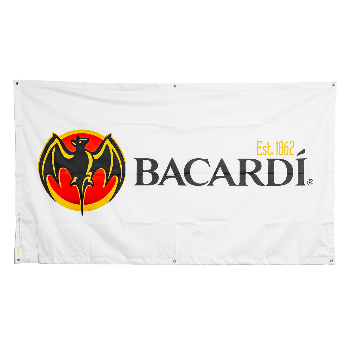 Bandiera in poliestere con logo Bacardi Rum a sinistra, 220x125 cm, bianca