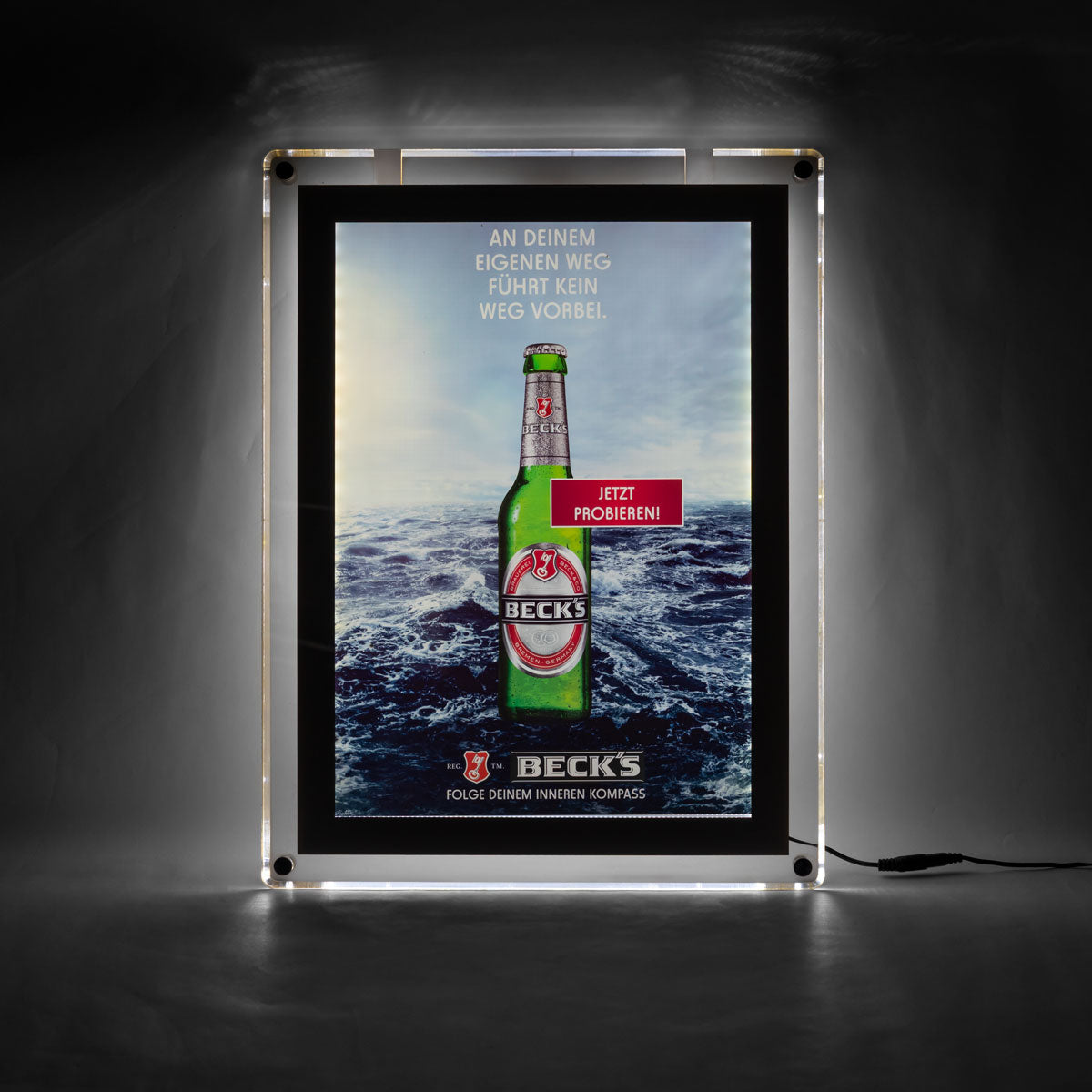Insegna luminosa a LED Becks Bier 51x39 cm bottiglia incl. alimentatore incorniciato A3