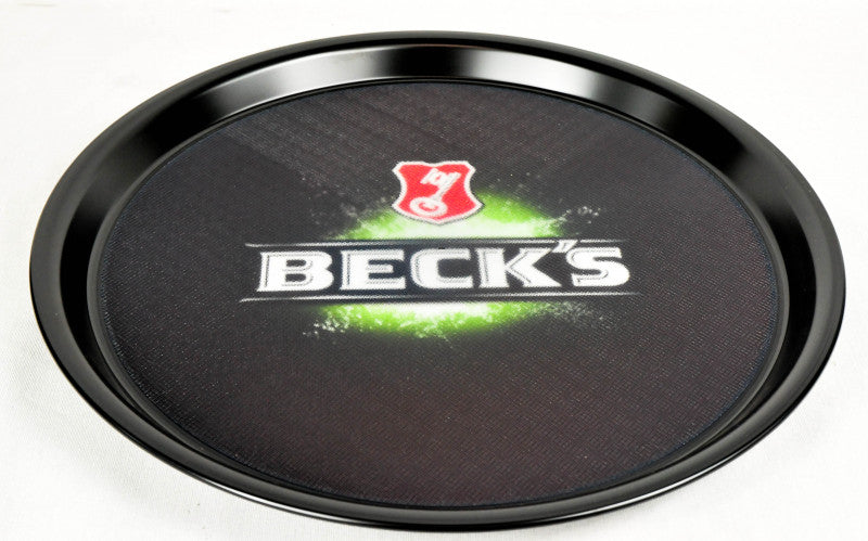 Vassoio rotondo Becks Bier Vassoio da cameriere Logo all'interno Fondo gommato