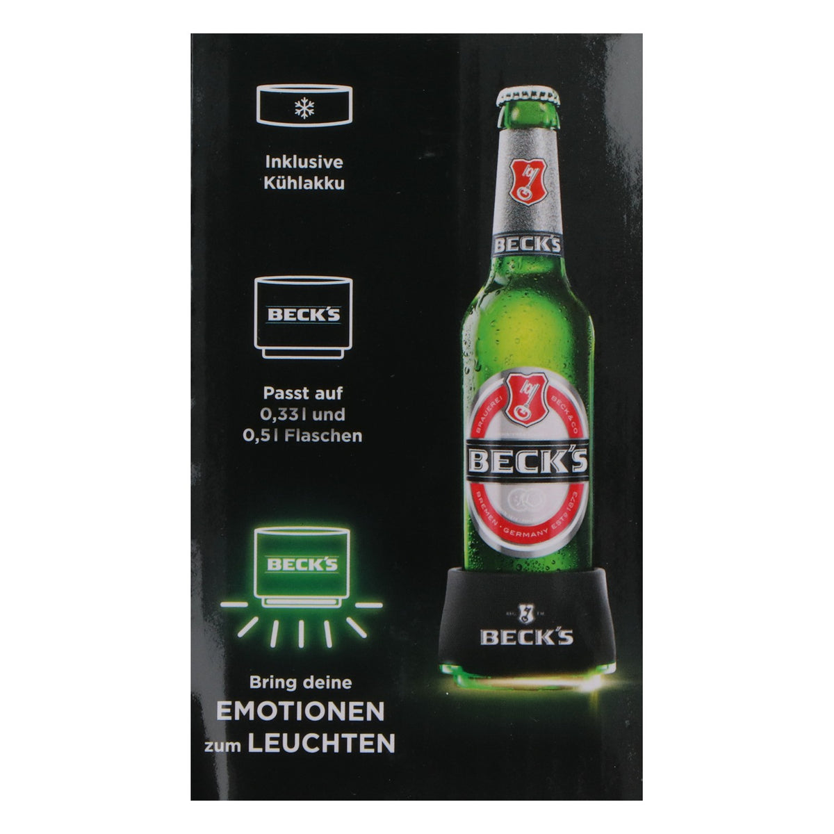 Raffreddatore per bottiglie LED di Beck da 0,33 l e 0,5 l, Coppa del Mondo FIFA 2018, elemento refrigerante verde/nero