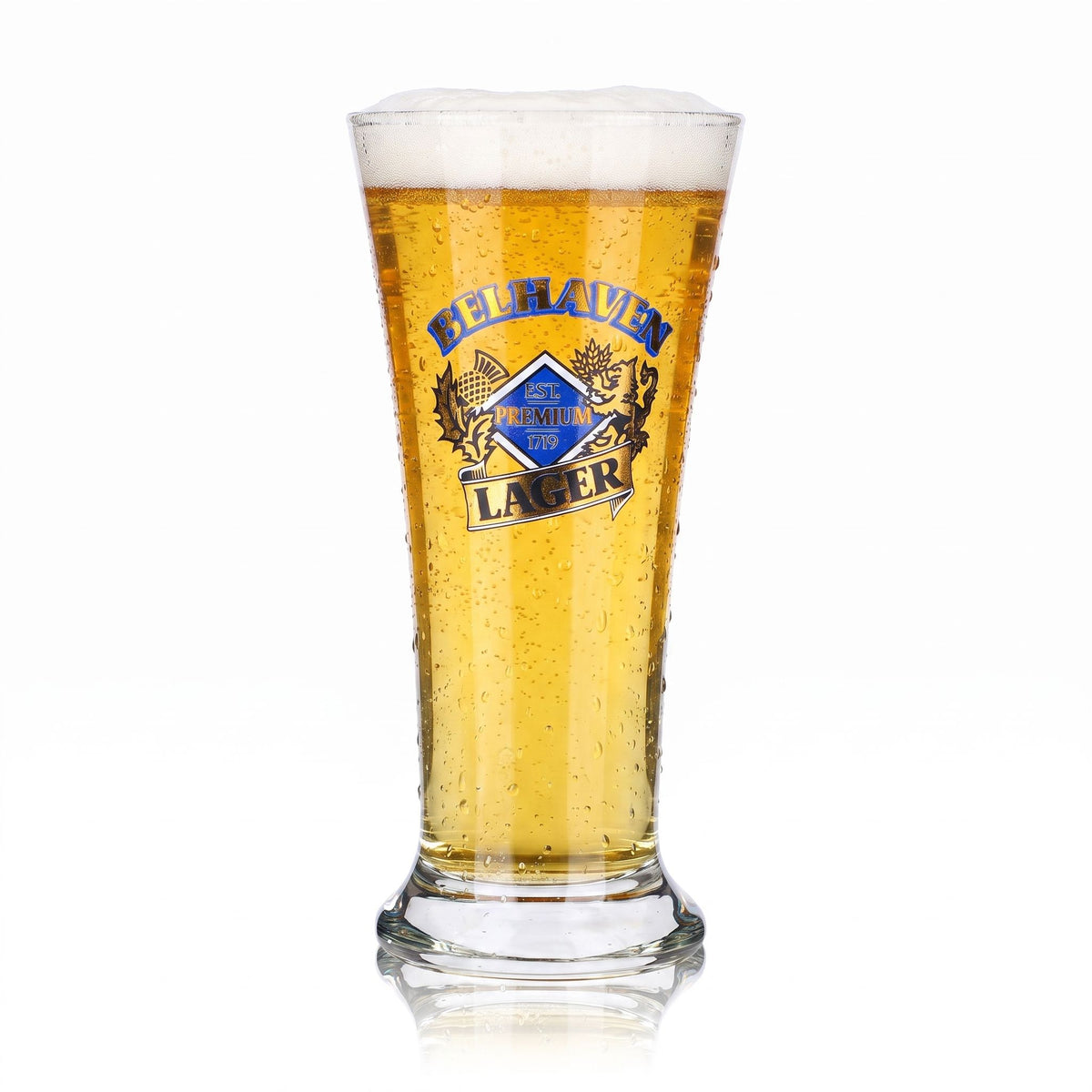 Bicchiere da birra Belhaven, modello "Pokal", birra lager